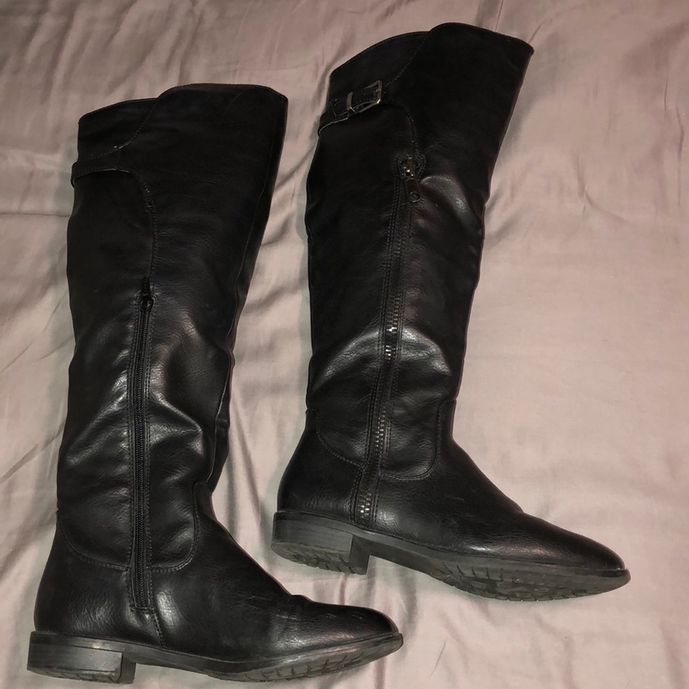 Black knee high flat boots